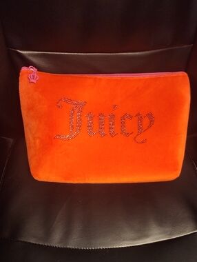 Juicy Couture Bright Orange Velvet Cosmetic Pouch with Crystal Logo
